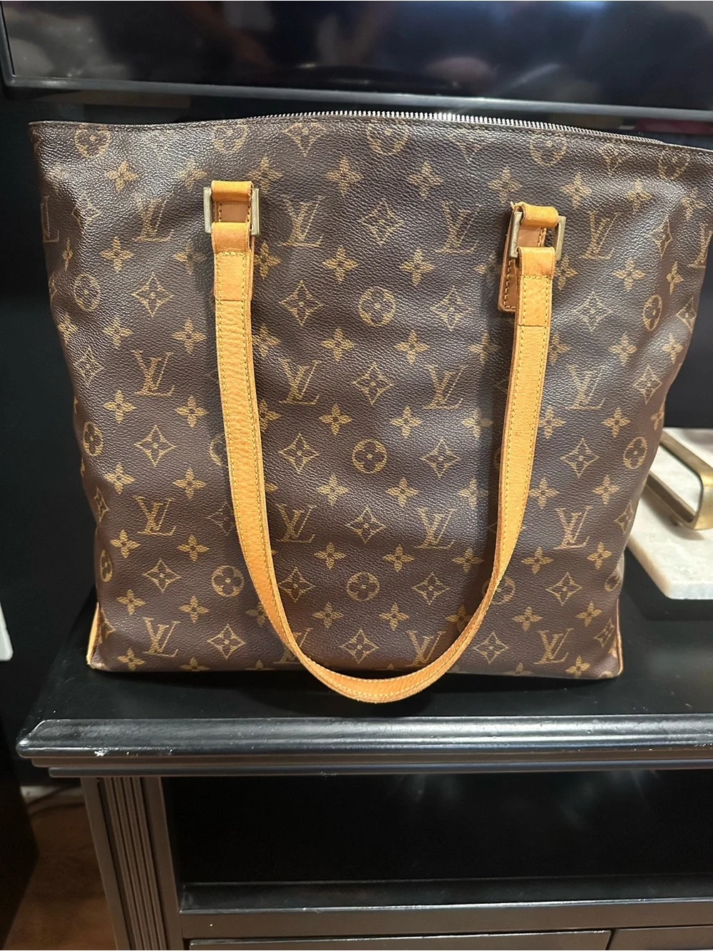 Louis Vuitton Monogram Canvas Tote with Tan Vachetta Straps